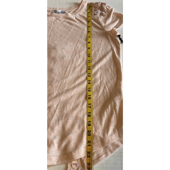 Dex Juniors Women’s Pink Icing Lace-Up Poly-Linen Blend T-Shirt Top Size XS - Picture 8 of 10